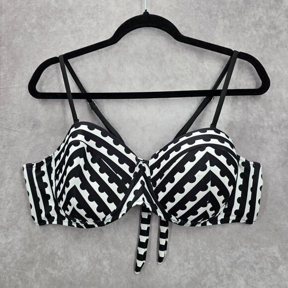Black White Pattern Bikini Top Padded Underwire Swimwear 4XL - Picture 1 of 4